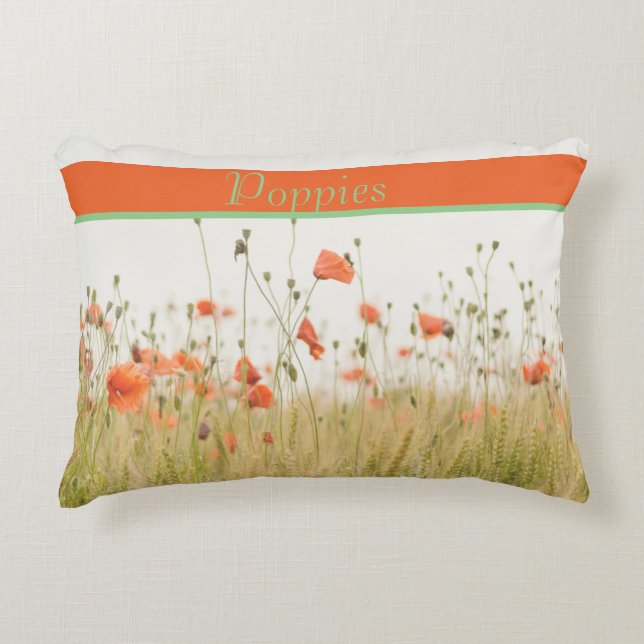 Snygg Orange Poppy Flower, anpassadet. Prydnadskudde (Framsidan)