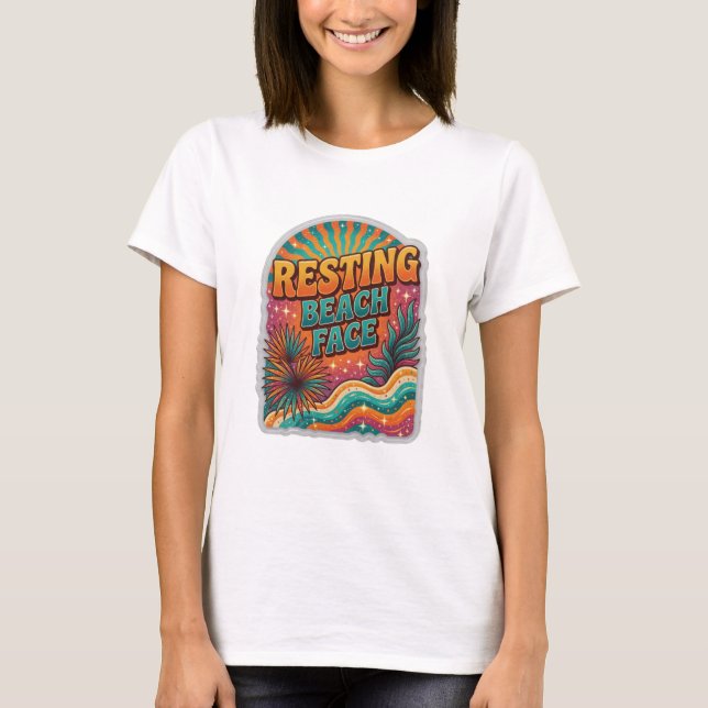 Snygg Orange RESTING BEACH FACE 3D Text Konst T Shirt (Framsida)