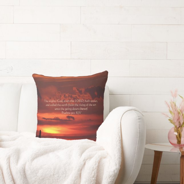 Snygg Orange Sunrise Art med Bible Verse Kudde (Soffa)