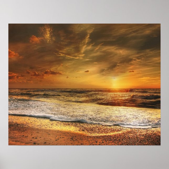 Snygg Orange Sunset på Beach Poster (Framsidan)