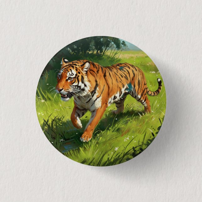 Snygg Orange Tiger springer i Jungle Knapp (Framsida)