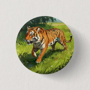 Snygg Orange Tiger springer i Jungle Knapp