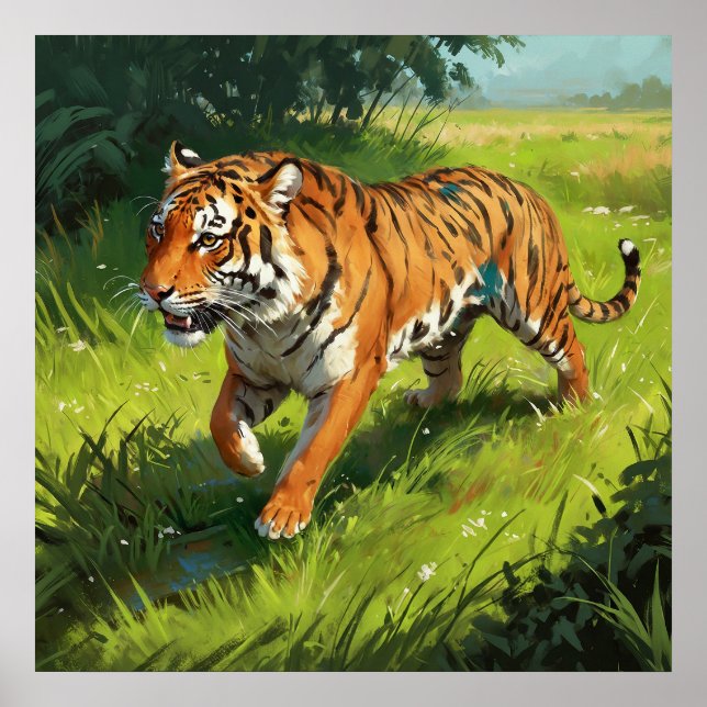 Snygg Orange Tiger springer i Jungle Poster (Framsidan)