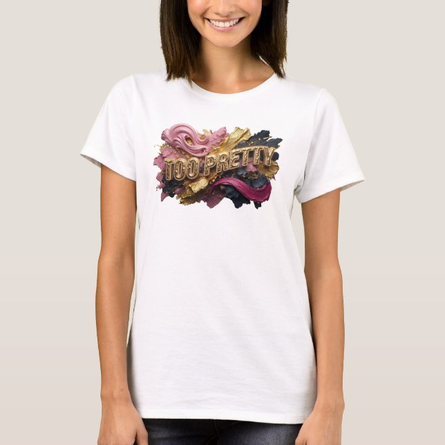 Snygg Orange TOO PRETTY 3D Text Konst T Shirt (Framsida)