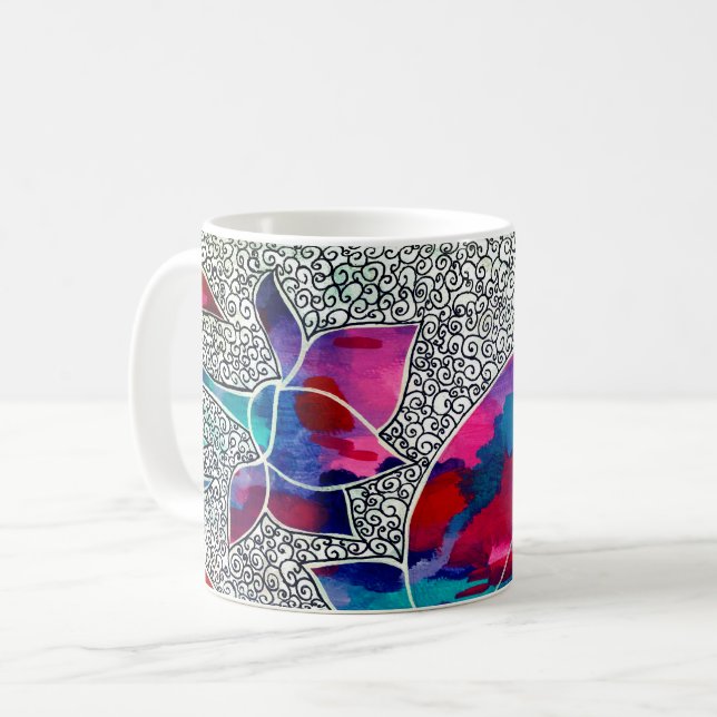 Snygg orientalisk Lotus Flowers Original Art Kaffemugg (Framsida vänster)