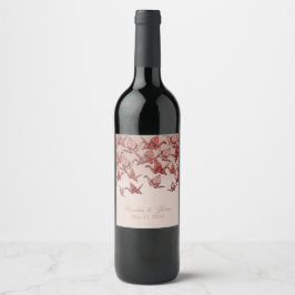 Snygg Origami Papper Crane Bröllop Vinflaska Etikett