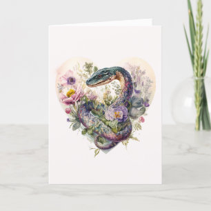 Snygg orm med Lila blommor Valentindagen Helgkort