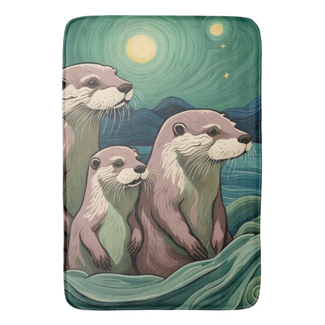 Snygg Otter Family Van Gogh Stil Badrumsmatta (Framsidan (Vertikal))