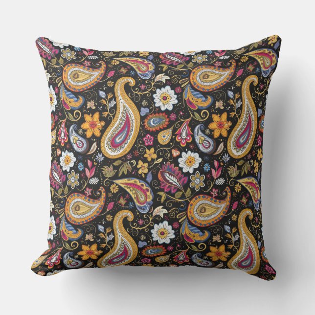 Snygg Paisley Mönster Black Colorful Kudde (Framsida)