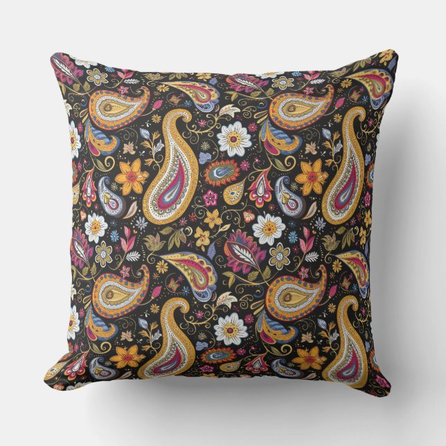 Snygg Paisley Mönster Black Colorful Kudde (Framsida)