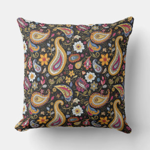 Snygg Paisley Mönster Black Colorful Kudde