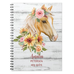 Snygg Palomino-häst med solblommor anpassningsbar Anteckningsbok
