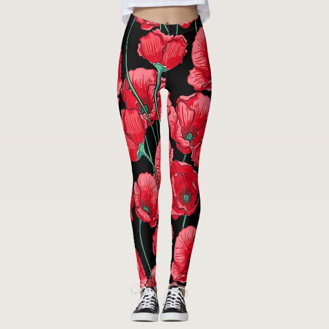 Snygg påminnelse Red Poppy Mönster Leggings (Framsida)