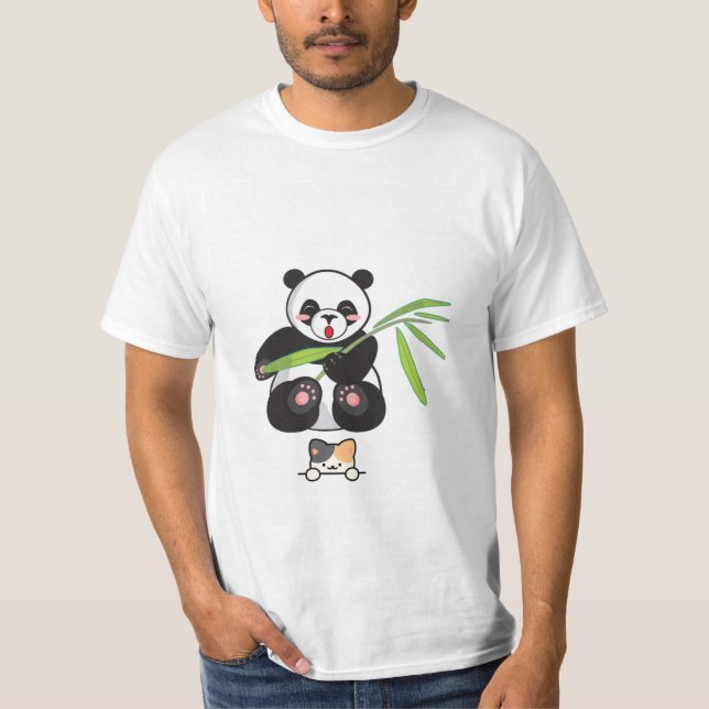 Snygg panda & katt design t-shirt (Framsida)