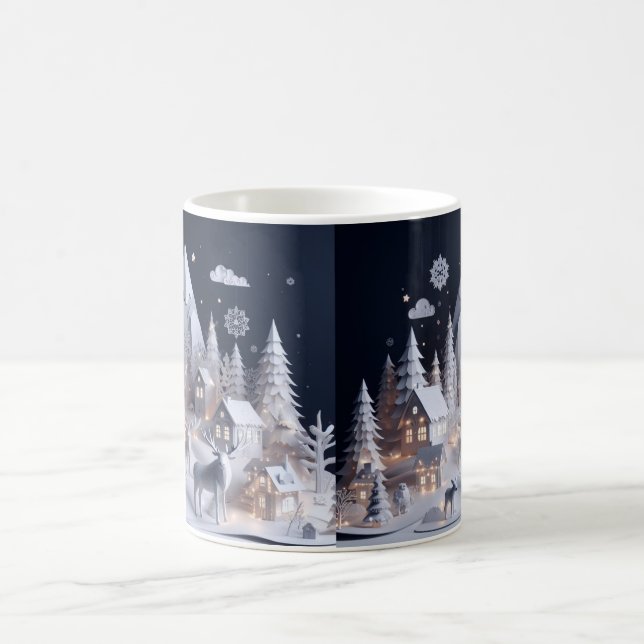 Snygg Papper Art Stil Winter Wildlife Scene Kaffemugg (Center)