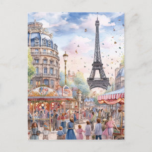 Snygg Paris Street Scene med Eiffle Torn Art Vykort