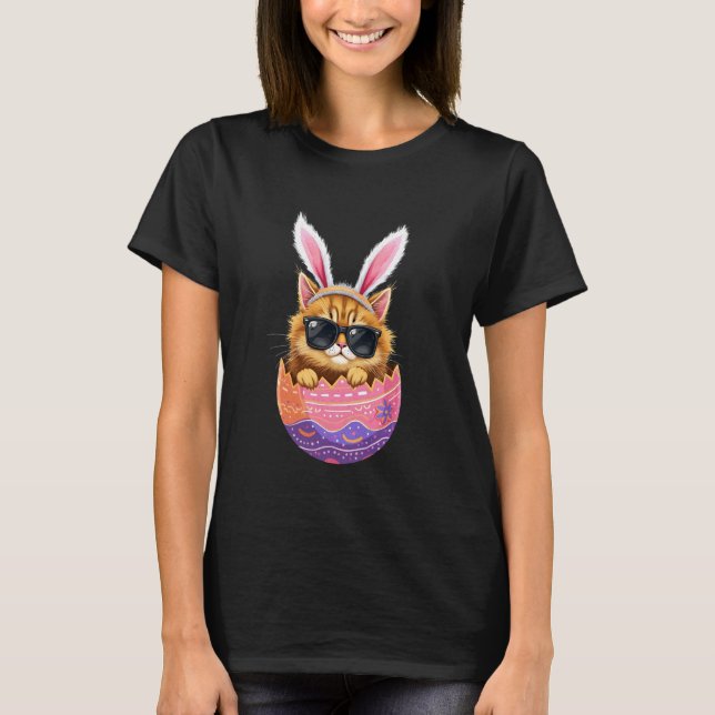 Snygg påskkatt i ägg påskharens dag t shirt (Framsida)