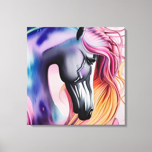 Snygg Pastel Unicorn Horse Triptych Canvastryck (Framsida)
