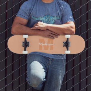 Snygg pastell persikofärg med anpassad monogramnam mini skateboard bräda 18,5 cm