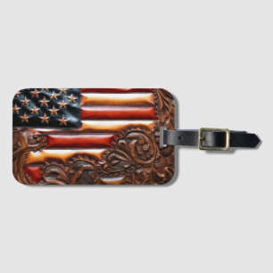 Snygg patriotisk Western Faux Tooled Leather Bagagebricka