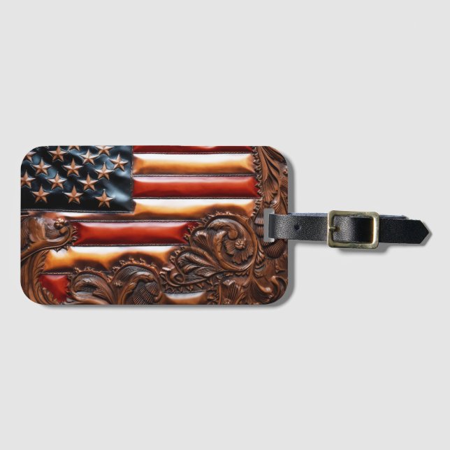 Snygg patriotisk Western Faux Tooled Leather Bagagebricka (Framsida horisontal)