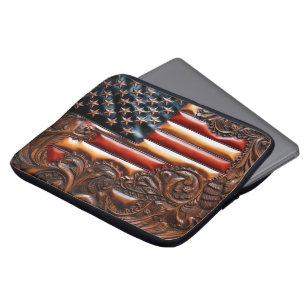 Snygg patriotisk Western Faux Tooled Leather Laptop Fodral