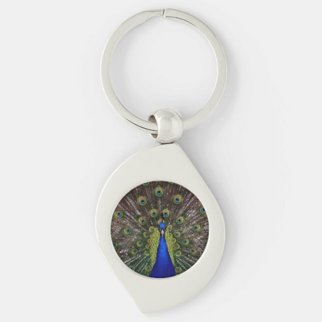 Snygg Peacock Swirl Silverfärgad Nyckelring (Framsidan)