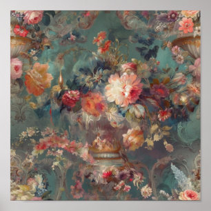 Snygg Period Rococo-Blommigt Poster