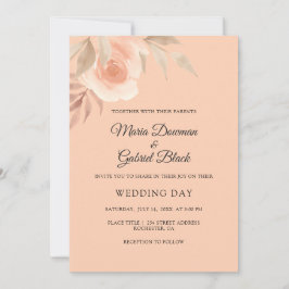 Snygg persiko ro. Garden Blommigt bröllop Inbjudningar