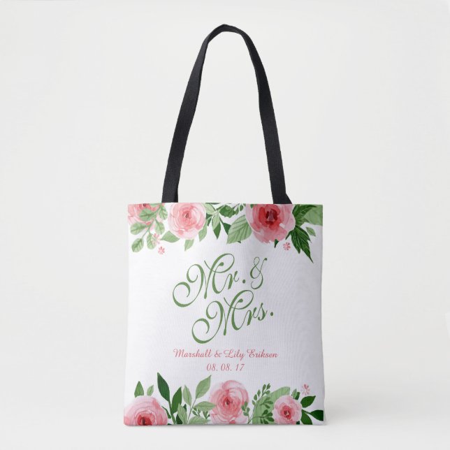 Snygg Personlig Blommigt Bröllop Tote Bag Tygkasse (Framsida)