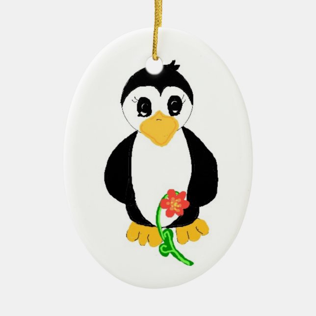 Snygg pingvin julgransprydnad keramik (Framsidan)