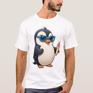Snygg pingvin med glass Söt tecknad sommar T Shirt