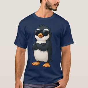 Snygg pingvin med korslagda armar självsäker gamer t shirt