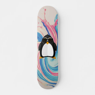 Snygg pingvin med solglasögon rosa och blå färg mini skateboard bräda 18,5 cm