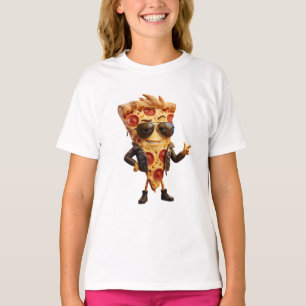 Snygg Pizza Slice Maskot i Läderjacke Konst T Shirt
