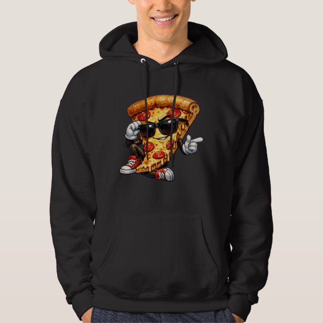 Snygg Pizzabitmaskot med Solglasögon Konst Hoodie (Framsida)