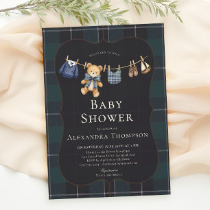 Snygg Plaid Teddy Bow Klädstreck Pojke Bebis Showe Inbjudningar