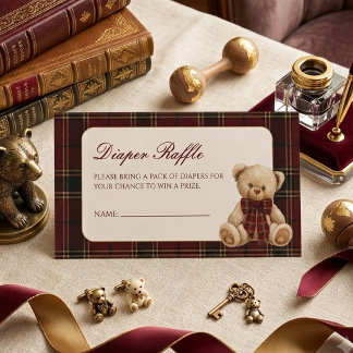 Snygg Plaid Teddybjörn Baby Shower Blöja Lotteri Tilläggskort