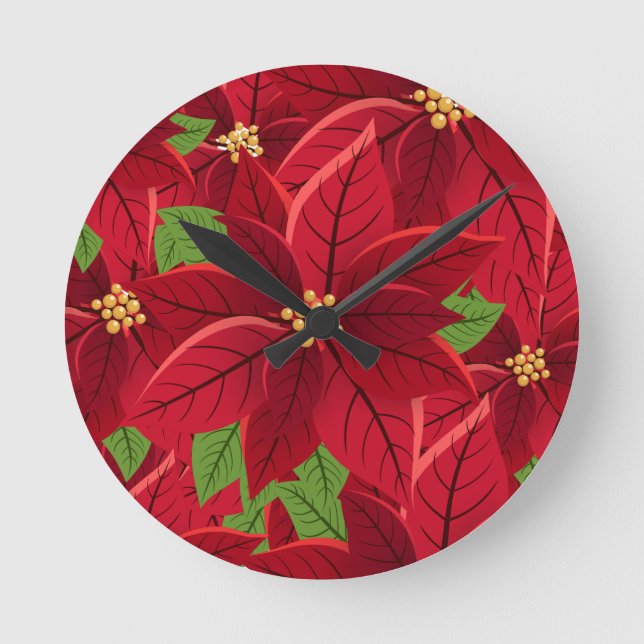 Snygg Poinsettia Round Clock Rund Klocka (Framsida)