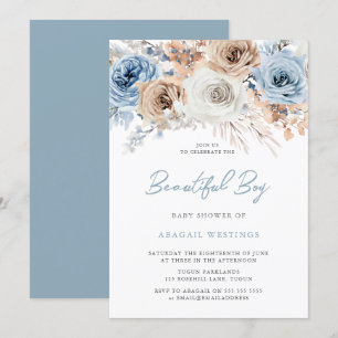 Snygg pojkens babyskor: Boho Blue Blommigt Inbjudningar