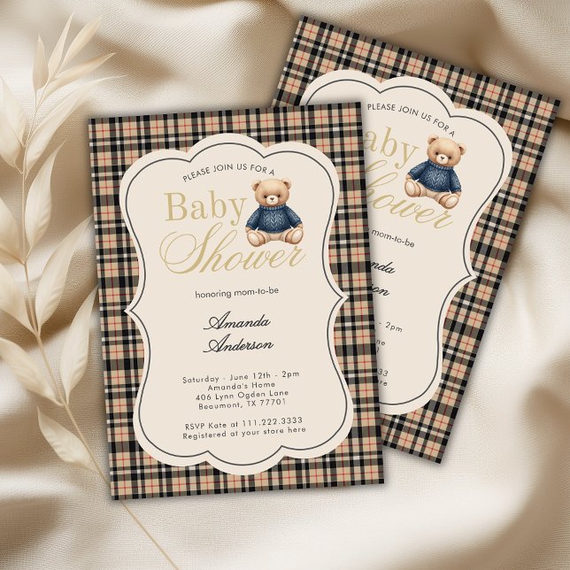 Snygg Pol Teddybjörn Lyx Beige Babyfirande Inbjudningar (Skapare uppladdad)