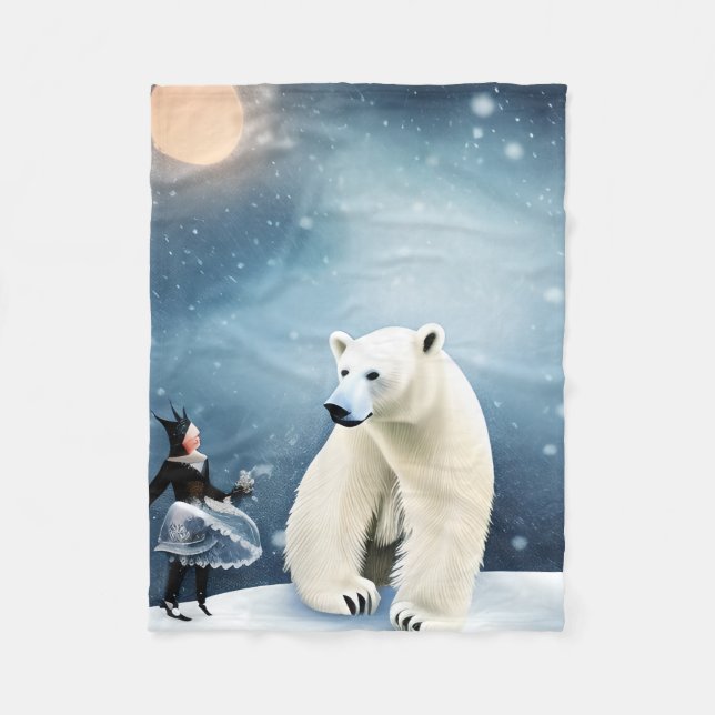 Snygg Polar Bear och Snö Fairy Fleecefilt (Framsidan)