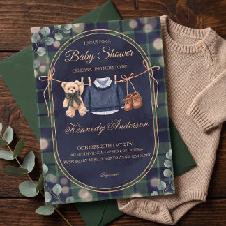 Snygg Polo Teddy Bear Baby Shower Inbjudan