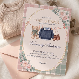Snygg Polo Teddybjörn Bebis Babyshower Inbjudan