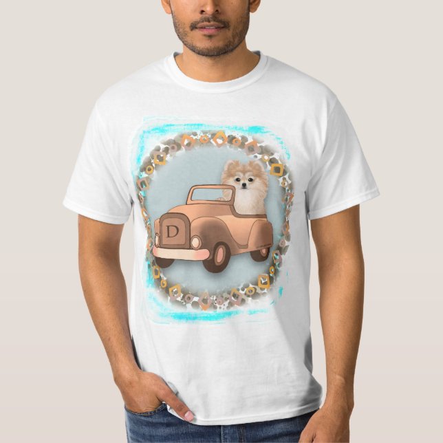 Snygg Pomeranian Bil  T-Shirt (Framsida)