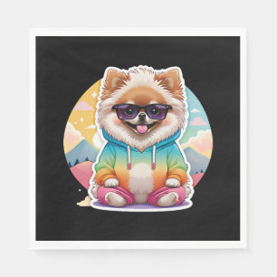 Snygg pomeranian i regnbågshuvtröja pappersservett