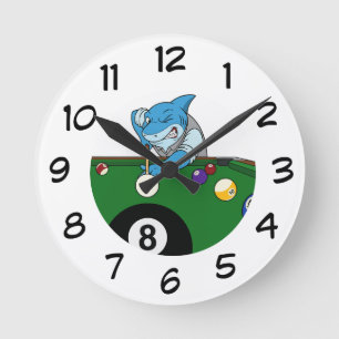 Snygg Pool Shark Man Cave Väggtidtagare Rund Klocka