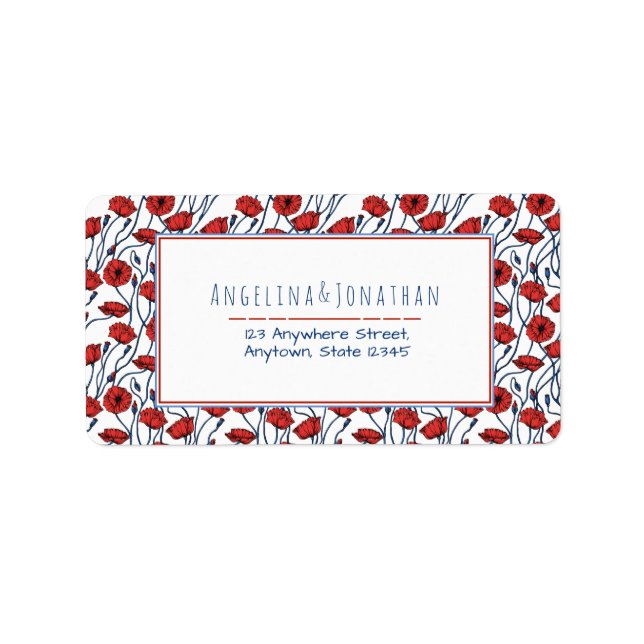 Snygg Poppy Bouquet Mönster Adressetikett (Framsidan)