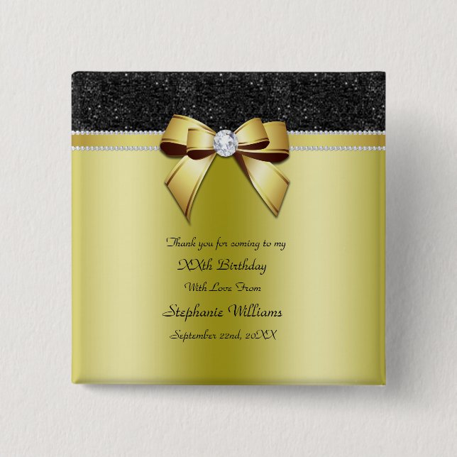 Snygg Posh Guld & Black Jewel Birthday Favor Knapp (Framsida)