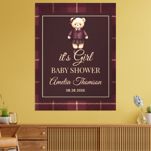 Snygg Preppy Nalle Babyshower Canvastryck